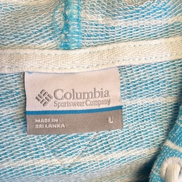 COLUMBIA French Terry Hooded Pullover Sweatshirt Aqua and White Sz Large - Picture 6 of 8